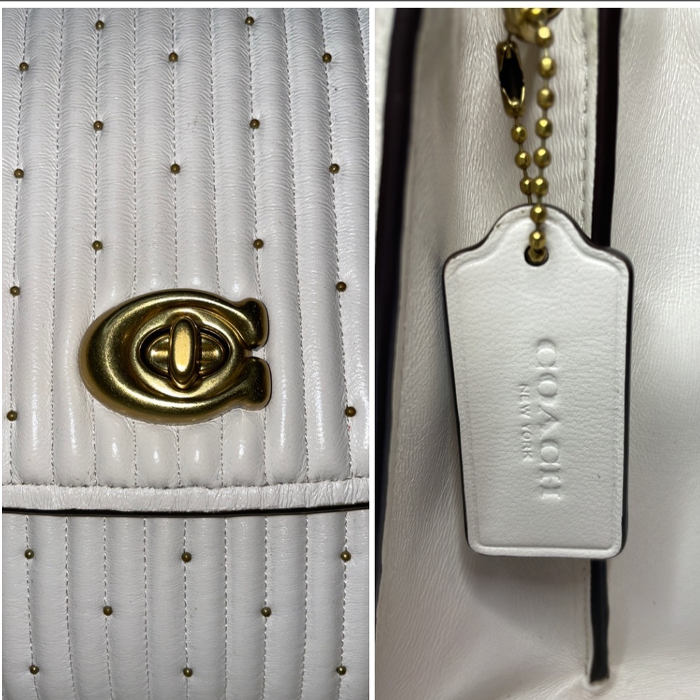 Coach Parker Chain Crossbody Bag Shoulder Purse with Quilting & Rivets in Chalk - Picture 5 of 16